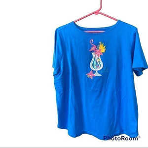 Bob Mackie Wearable Art Medium‎ blue Sequin tropical cocktail t-shirt